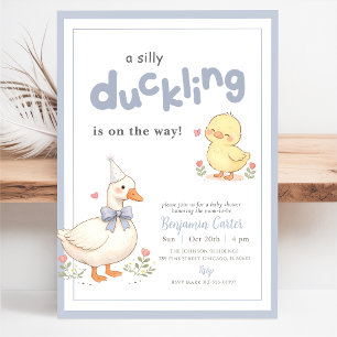 Invitation Petite Caneton Silly Bleu Bow Floral Baby Shower