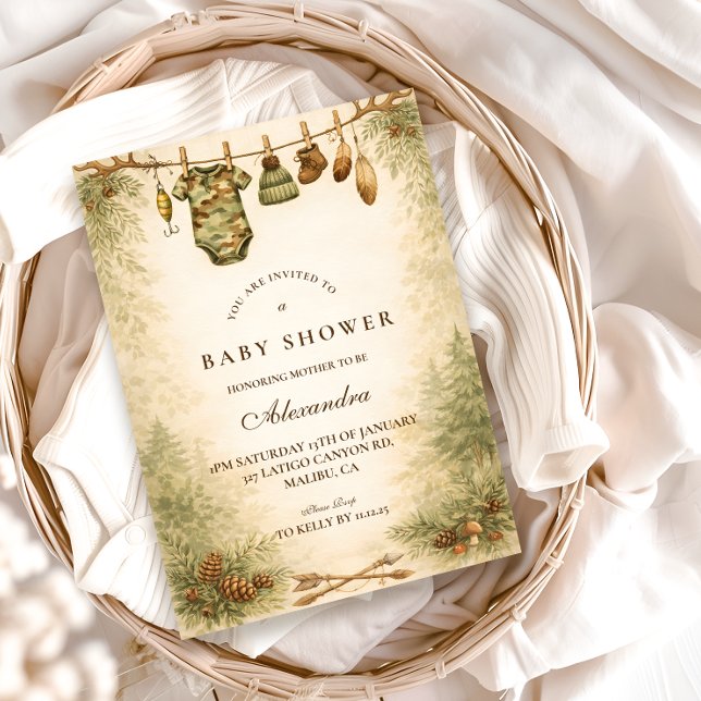 Invitation Petite chasseuse Fête de bébé en forêt (Créateur téléchargé)
