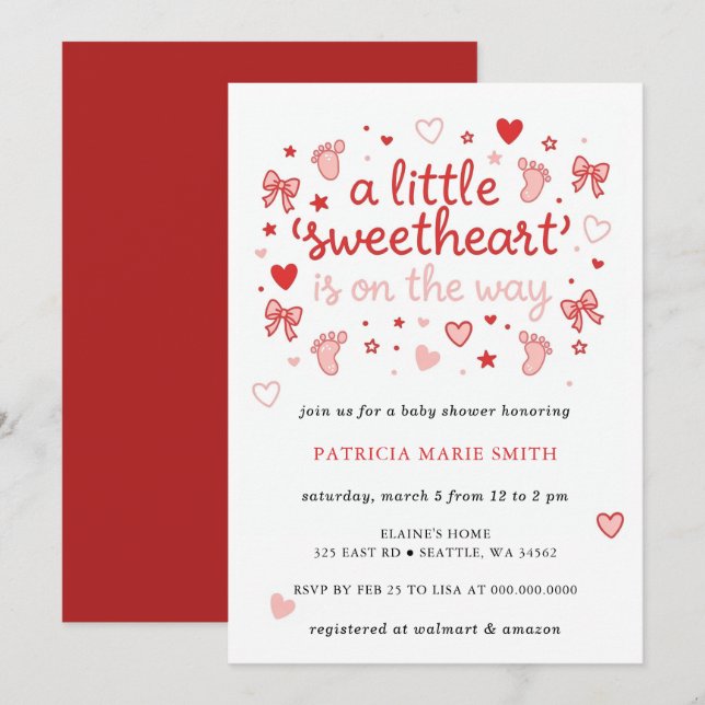 Invitation Petite Chérie Saint-Valentin Arc Baby Shower (Devant / Derrière)