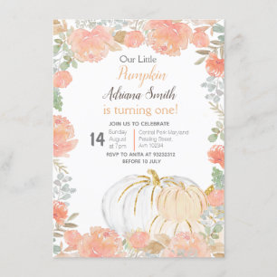 Invitation Petite Citrouille Automne Anniversaire Pastel d'au