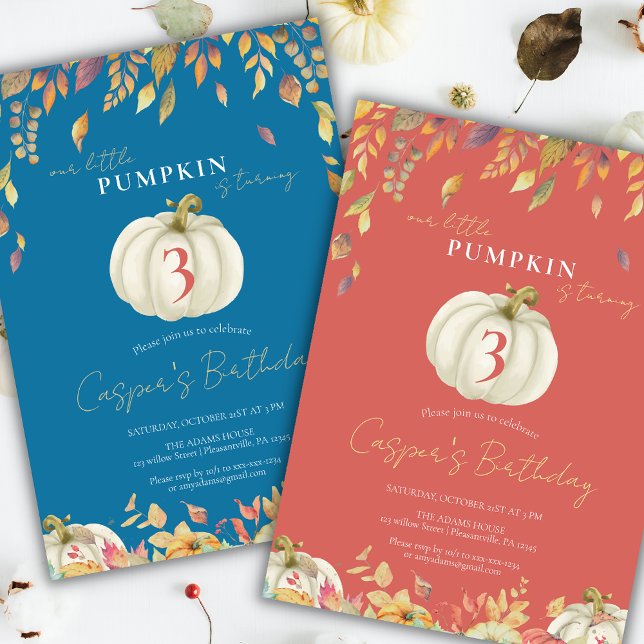 Invitation Petite Citrouille Automne Aquarelle Bleu (Créateur téléchargé)