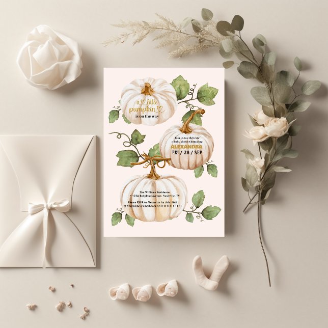 Invitation Petite citrouille automne aquarelle florale baby s (Créateur téléchargé)