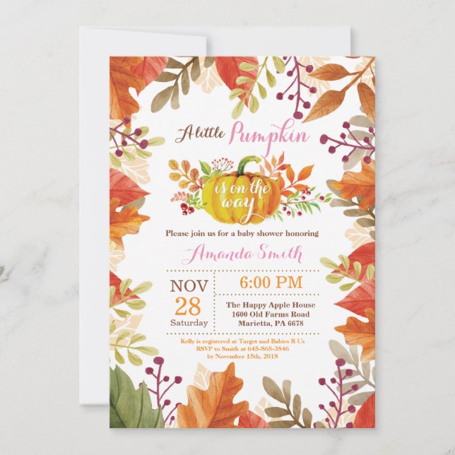 Invitation Petite Citrouille Automne Fille Baby shower Invita (Devant)