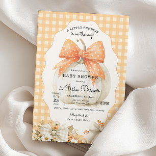 Invitation Petite citrouille automne orange gingham shower de