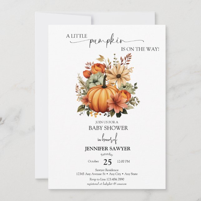 Invitation Petite Citrouille | Baby Shower d'Automne (Devant)