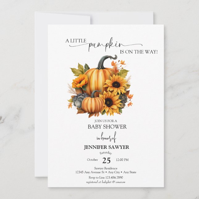 Invitation Petite Citrouille | Baby Shower d'Automne (Devant)