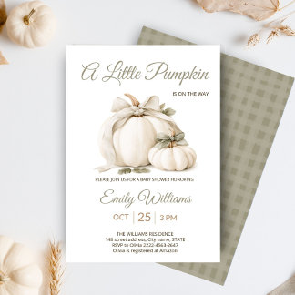 Invitation Petite Citrouille Baby Shower Neutre Crème Bow