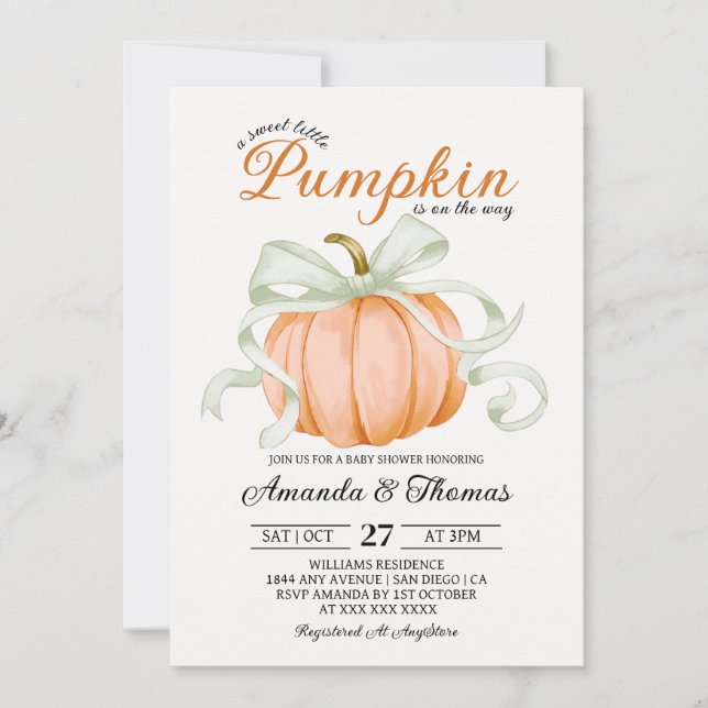 Invitation Petite Citrouille Baby Shower Vintage (Devant)