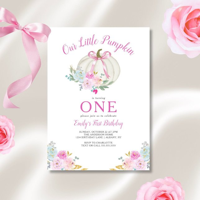 Invitation Petite Citrouille Bow Girls Premier anniversaire (Créateur téléchargé)