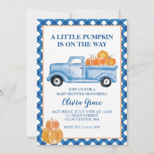 Invitation Petite citrouille camion bleu Baby Shower d'automn