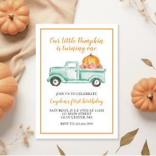 Invitation Petite citrouille camion vert et carreaux 1er anni