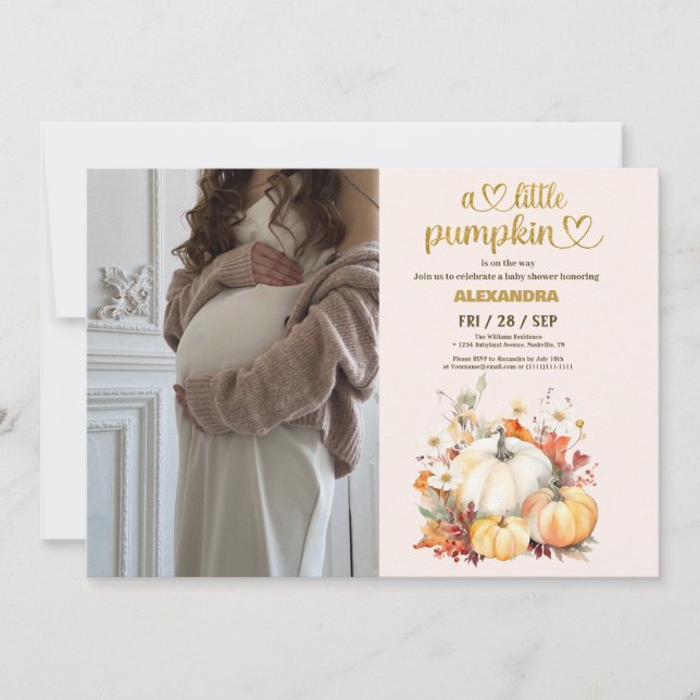 Invitation Petite citrouille chute aquarelle florale baby sho (Devant)