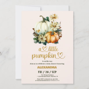 Invitation Petite citrouille chute florale aquarelle baby sho