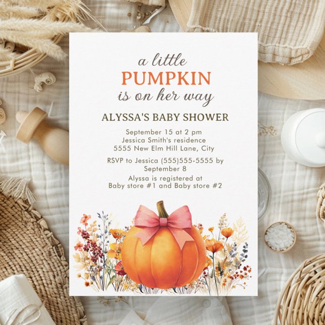 Invitation Petite citrouille en route Baby Shower d'automne (Little pumpkin baby girl shower invitation)