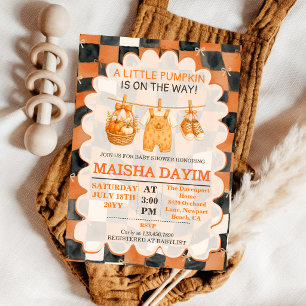 Invitation Petite Citrouille en Route Fête de Bébé d'Automne