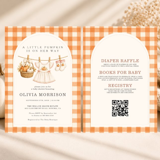 Invitation Petite Citrouille en Route Gingham Baby Shower (Créateur téléchargé)