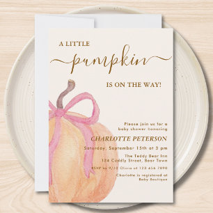 Invitation Petite citrouille en route ruban rose Baby Shower