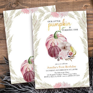 Invitation Petite Citrouille et Pampas Grass Girls Anniversai