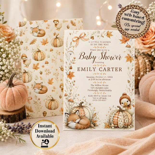 Invitation Petite Citrouille Fête de Bébé en Automne dans les (Little Pumpkin Fall Baby Shower Invitation. Part of the Little Pumpkin collection.)