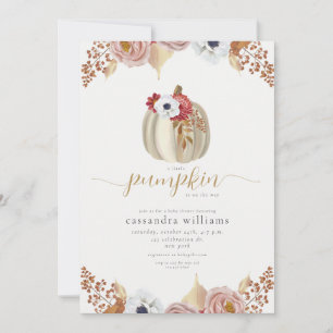 Invitation Petite Citrouille Fête de Bébé Florale Automnale A