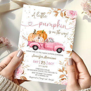 Invitation Petite Citrouille Fête de Naissance Fille Rose Cam