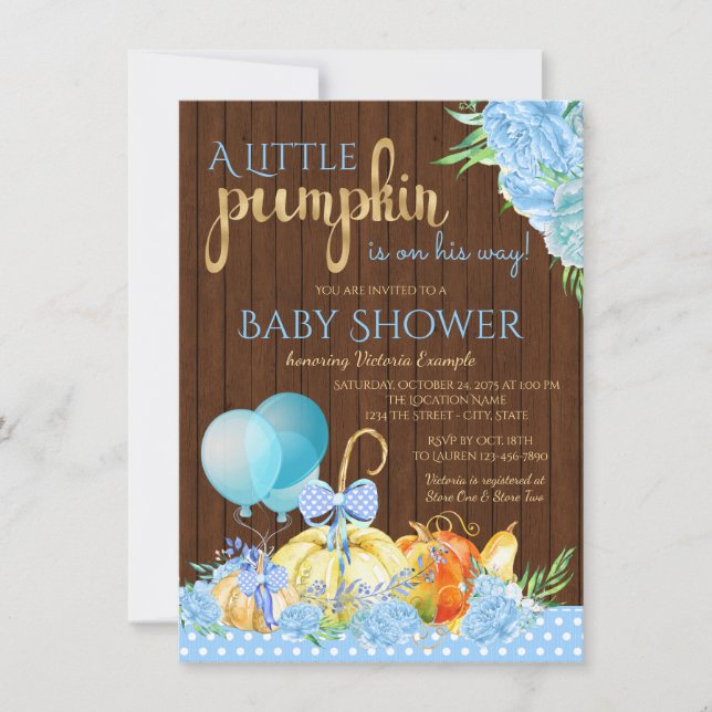 Invitation Petite Citrouille Fête de Naissance Rustique en Bo (Devant)