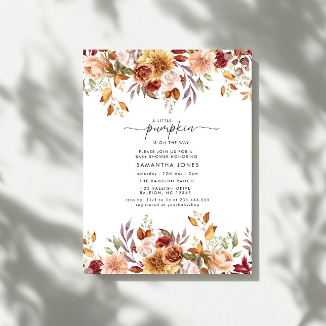 Invitation Petite Citrouille Fête Florale de Bébé d'Automne (Créateur téléchargé)