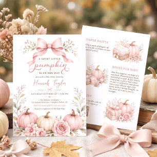 Invitation Petite Citrouille Fille au Ruban Rose Baby Shower