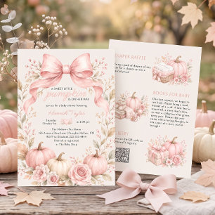 Invitation Petite Citrouille Fille au Ruban Rose Baby Shower