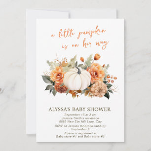 Invitation Petite Citrouille Fille Baby Shower Fleurs Aquarel