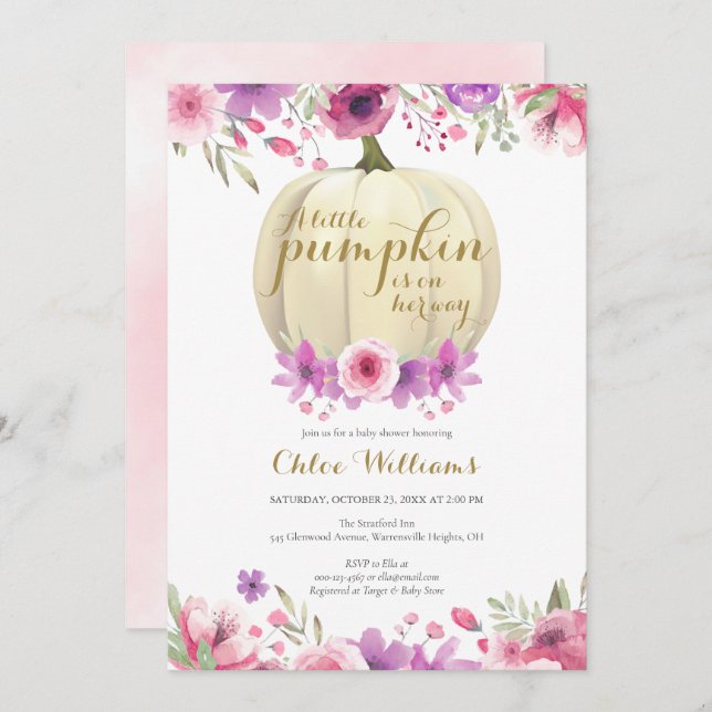 Invitation Petite Citrouille Floral Girl Baby shower Invitati (Devant / Derrière)
