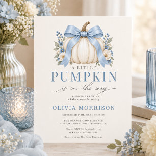 Invitation Petite Citrouille Garçon Bébé Bleu Nœud Shower