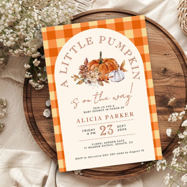 Invitation Petite citrouille gingham automne bébé shower (Créateur téléchargé)