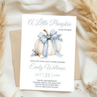 Invitation Petite Citrouille Nœud Bleu Poussiéreux Baby Showe