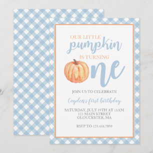 Invitation Petite Citrouille Pastel Bleu Automne Premier Anni