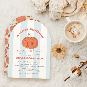 Invitation Petite Citrouille Rayures Bleues Garçon Baby Showe