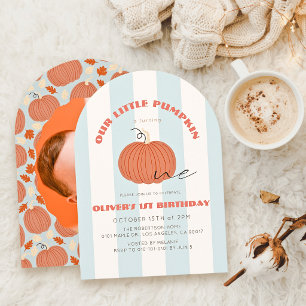 Invitation Petite Citrouille Rayures Bleues Garçon Photo 1er
