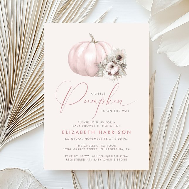 Invitation Petite Citrouille Rose Floral Boho Fête de Bébé Fi (Little Pumpkin Pink Floral Boho Baby Girl Shower Invitation)