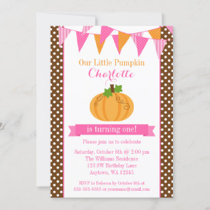 Invitation Petite Citrouille Rose Orange Bunting Girl Anniver