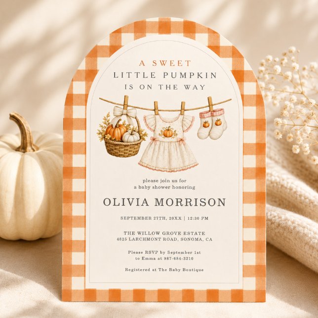 Invitation Petite Citrouille Rose Ruban Gingham Fille Baby Sh (Créateur téléchargé)