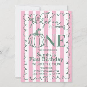 Invitation Petite Citrouille Rose Vert Automne 1er Anniversai