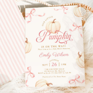 Invitation Petite Citrouille Rubans À Nœuds Roses Fête Bébé F