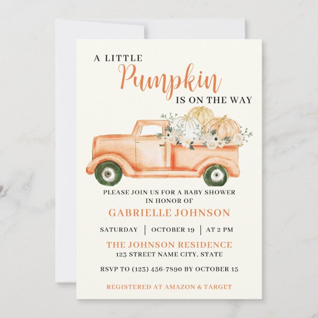 Invitation Petite Citrouille Rustic Automne Baby shower Invit (Devant)