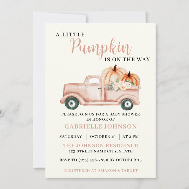 Invitation Petite Citrouille Rustic Automne Baby shower Invit (Devant)