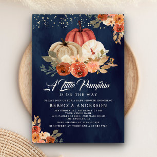 Invitation Petite citrouille rustique marine terracotta Baby 