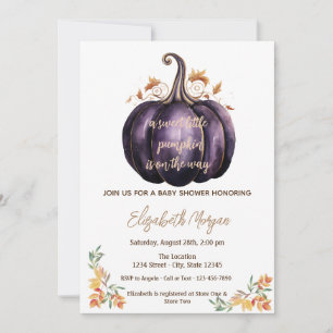Invitation Petite Citrouille Violette, Fête de Bébé aux Feuil