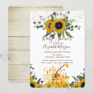 Invitation Petite citrouille, Wood Sunflowers Baby Shower