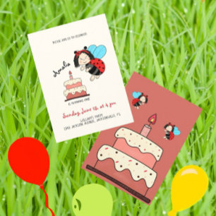 Invitation Petite coccinelle avec gâteau