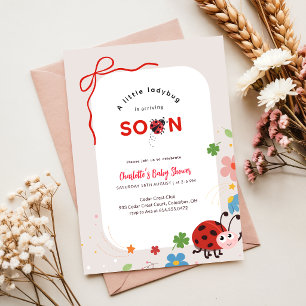 Invitation Petite Coccinelle Ruban Rouge Floral Baby Shower