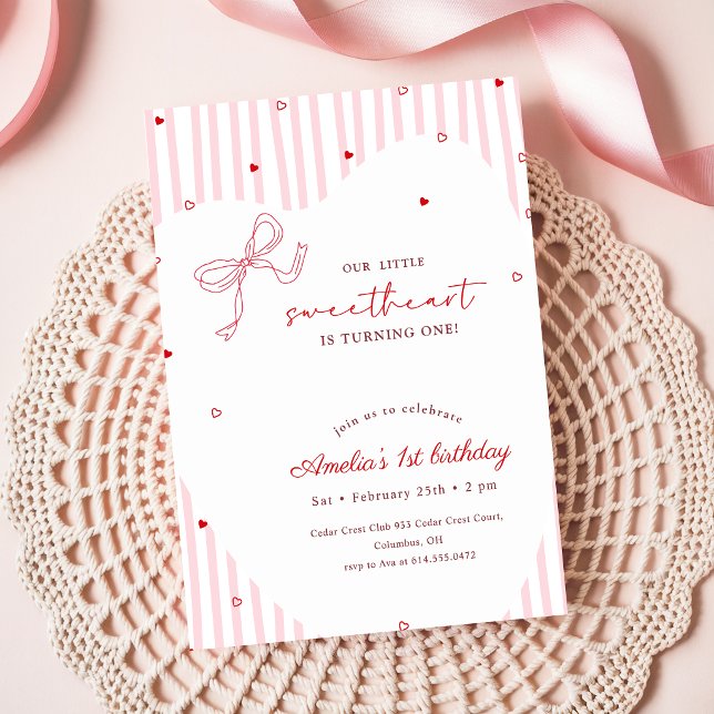 Invitation Petite Coquette Rose Ruban Premier Anniversaire (Créateur téléchargé)